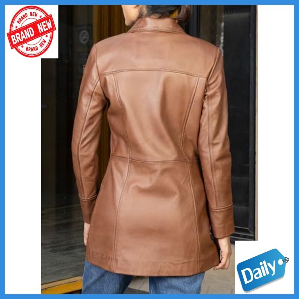 Genuine Leather Peacoat Blazer Jacket Women's 3/4 Length Classic Fit - Picture 5 of 7